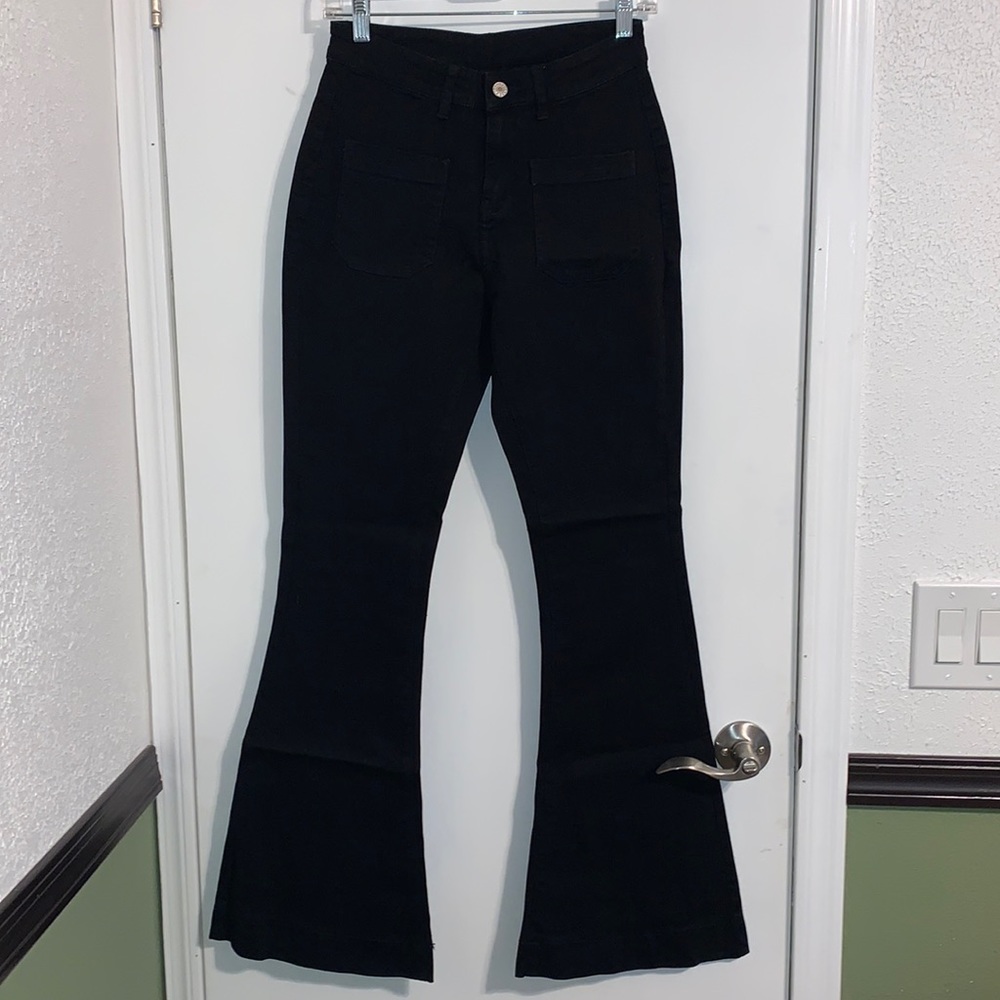 Sidefeel black flare jeans bell bottom denim pants